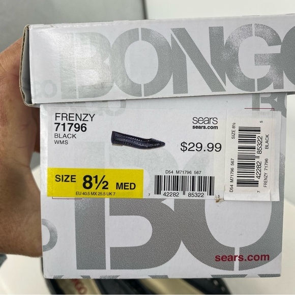 Bongo Frenzy circle laser cut black pointed toe ballet flats, 8.5M - Picture 10 of 12